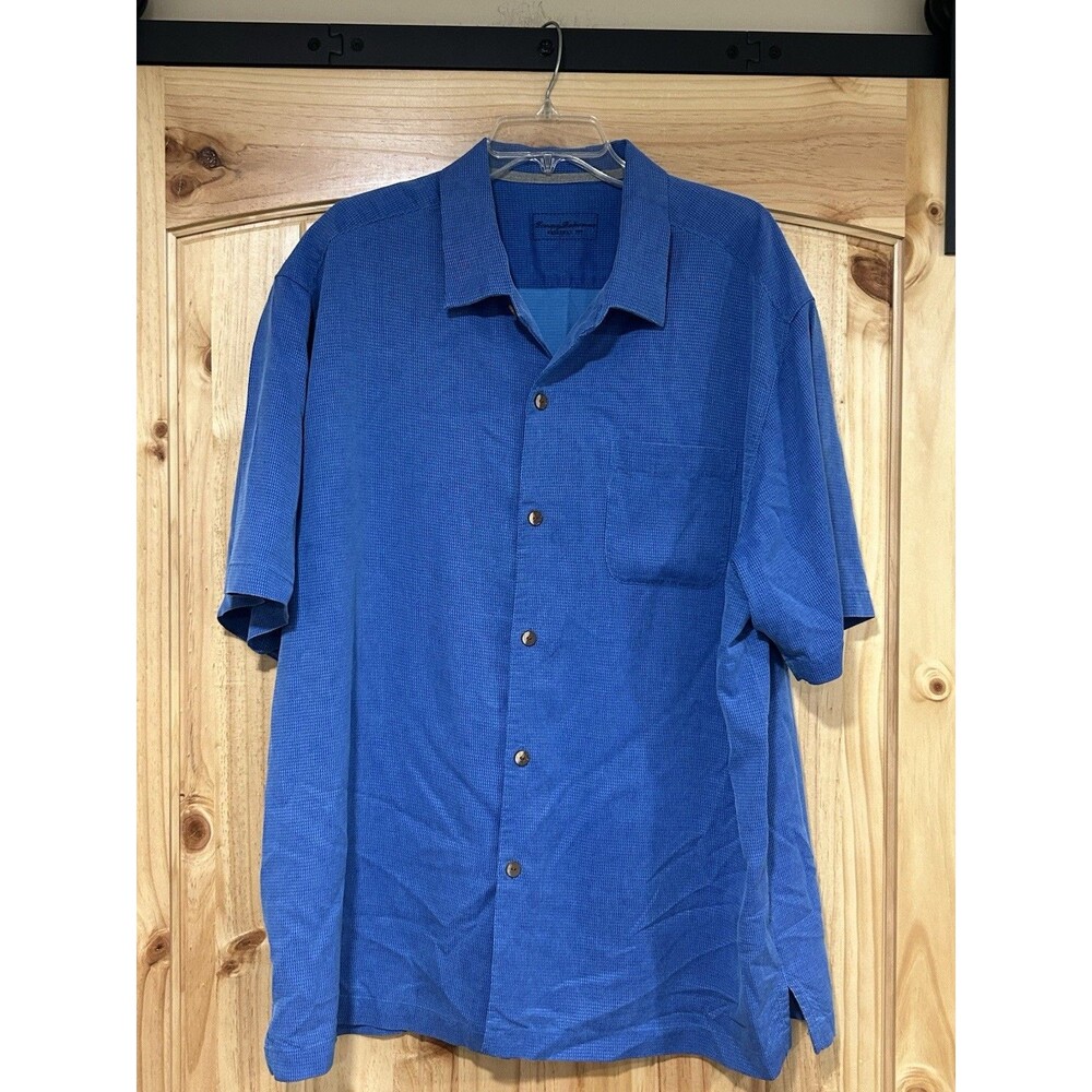 Tommy Bahama 100% Silk Men’s Shirt  Short Sleeve Button Down Blue 2XL Camp Shirt